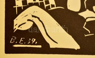 Berda Ernő (1914-1961): Mészárlás, linó, papír, jelzett a linón, 20×25 cm