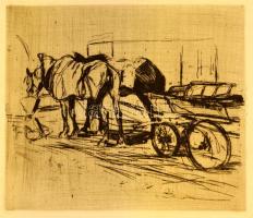 Oswald Roux (1880-1961): Ló, rézkarc, papír, jelzés nélkül, 16×18,5 cm