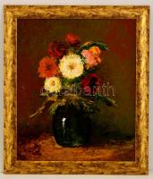 Olvashatatlan jelzéssel: Virág csendélet, olaj, farost, keretben, 43,5×36,5 cm
