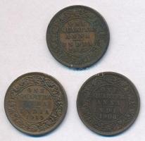 Brit-India 1893. 1/4R Br "Viktória" + 1908. 1/4R Br "VII. Eduárd" + 1919. 1/4R B...