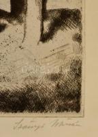 Szőnyi István (1894-1960): Nagymosás, rézkarc, papír, jelzett, üvegezett fa keretben, 21,5×35 cm