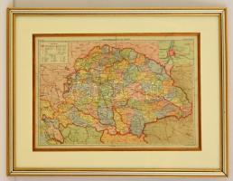 Magyarország politikai térképe, 1:2500000, M. kir. honvéd térképészeti intézet, paszpartuban, üvegezett fa keretben, 27,5×40 cm
