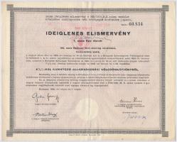 Budapest 1946.4 1/2%-kal kamatozó Államadóssági Kölcsönkötvény bemutatóra szóló ideiglenes elismervénye 100 font sterlingről szárazpecséttel, bélyegzéssel és szelvényekkel T:III