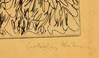 Csohány Kálmán (1925-1980): Harsonások, rézkarc, papír, jelzett, üvegezett fa keretben, 29×20 cm