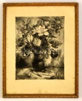 Bordás Ferenc (1911-1982): Csendélet, rézkarc, papír, jelzett, üvegezett fa keretben, 39×30 cm