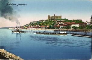 Pozsony, Pressburg, Bratislava; Podhradie / Schlossberg / Várhegy, gőzhajó, vár / castle hill, steamship, castle (EK)