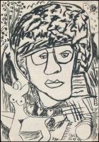 Cs. Németh Miklós (1934-2012): Fiatalkori önarckép, filc, papír, jelzett, 30×21 cm