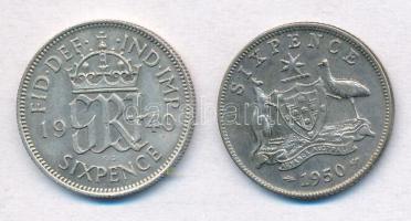 Vegyes: Ausztrália 1950. 6p Ag + Nagy-Britannia 1940. 6p Ag T:2
Mixed: Australia 1950. 6 Pence Ag +...