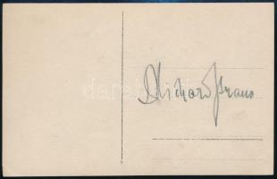 Richard Strauss (1864-1949) zeneszerző autográf aláírása egy őt ábrázoló képeslap hátulján / Autogra...
