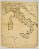1824 Olaszország rézmetszetű térképe F. W. Streit, Leipzig, J. C. Hinrichs, 29x49 cm Szélén szakadozásokkal. ./ 1824 Etched map of Italiy 42x49 cm