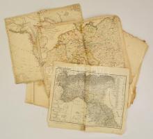 cca 1820-1830 9 db nagyméretű világtérkép Atraria és Hinrichs kiadások, sérült állapotú rézmetszetek / 9 more or less damaged maps. Etchings.