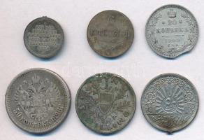 6db-os vegyes külföldi rossz tartású, sérült ezüstpénz tétel, közte Orosz Birodalom 1896. 50k Ag T:2...