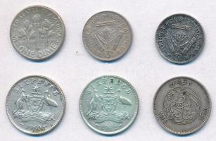 6db-os vegyes külföldi ezüstpénz tétel, közte Amerikai Egyesült Államok 1953. 1d Ag "Roosevelt&...