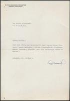 1982 Aczél György (1917-1991) saját kézzel aláírt levele Vas Zoltán (1903-1983) író, 56-os államminiszter részére melyben megköszöni részére megküldött könyvet. Vas Zoltán 1956 után politikai tisztséget már nem viselt, írásból élt és lassan szembe került a rendszerrel.