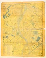 cca 1930-1940 Budapest térképe, tizennégy kerület, utcajegyzékkel és kerületi útmutatóval, erősen szakadt, 49×40 cm