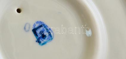 Zsolnay Pompadour mintás porcelán háromkarú gyertyatartó, kézzel festett, jelzett, hibátlan, m: 27 c...