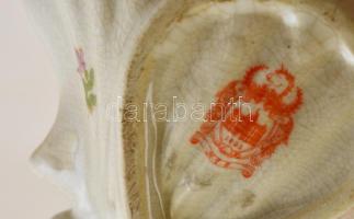 MTP (modern) fajansz kagylós tálka fém angyalkás rátéttel, kézzel festett, jelzett, kis kopásokkal, ...