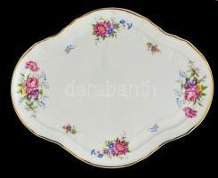 Hollóházi virágmintás teás készlet, matricás, jelzettek: 4 db csésze+alj, cukortartó, tejkiöntő, kan...