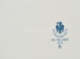 Hollóházi virágmintás teás készlet, matricás, jelzettek: 4 db csésze+alj, cukortartó, tejkiöntő, kan...