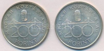 1993. 200Ft Ag "MNB" (2x) T:2 patina
