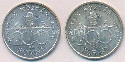 1993. 200Ft Ag "MNB" (2x) T:2 patina