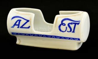 Az Est porcelán fogpiszkálótartó, kopásnyomokkal, apró repedéssel, 9,5×4×3,5 cm