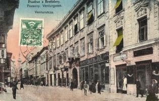 Pozsony, Pressburg, Bratislava; Venturgasse / Ventúr utca, Schall K. és Fia, Adler üzlete, cukrászda / street view, shops, confectionery, pastry shop. TCV card (EK)