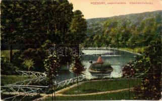 Pozsony, Pressburg, Bratislava; Vaskutacska, Ferdinánd király vasfürdő, park. Kaufmann Bediene dich allein / Eisenbrünnel (Eisenbründl) / Zelezná Studénka / spa park, lake (EK)