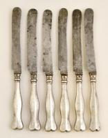 Ezüst(Ag) nyelű fém kések, monogrammal, 6 db, h: 20 cm