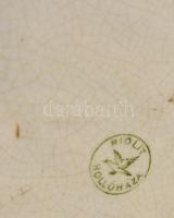 Hollóházi riolit nagyméretű kaspó, kézzel festett, jelzett kopásokkal, d: 39 cm m: 32 cm