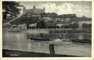 Pozsony, Pressburg, Bratislava; vár, folyamőr motorcsónakok / castle, Danube river guard motor boats (EB)