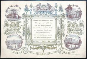 1857 Kereskedő reklámcímke Belgiumból rajta méhek és egyéb motívumok / Vintage advertising 18x12 cm
