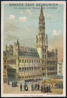 cca 1880 Antverpen 3 db nagyméretű városképes litográf reklámcímke villamossal / 3 litho advertising...