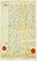 1832 Palota mezőváros bírája által hitelesített szerződés . A városi elöljárók aláírásával és a város címeres pecsétjével