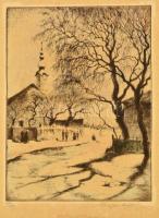 Bajor Ágost (1892-1958): Tél, rézkarc, papír, jelzett, 16×11,5 cm