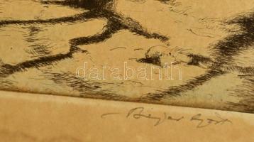 Bajor Ágost (1892-1958): Tél, rézkarc, papír, jelzett, 16×11,5 cm