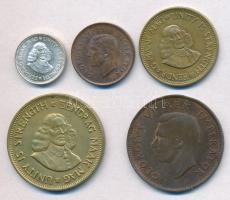 Dél-Afrika 1941-1964. 1/4p-2 1/2c (5xklf) közte 1964. 2 1/2c Ag T:1-,2 South Africa 1941-1964. 1/4 Penny - 2 1/2 Cent (5xdiff) including 1964. 2 1/2 Cent Ag C:AU,XF