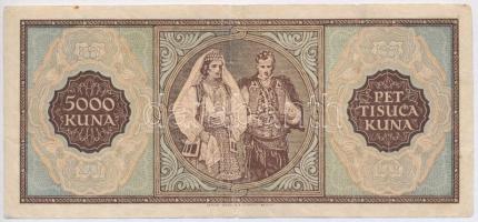 Független Horvát Állam 1943. 5000K vízjeles papíron T:III,III- tűly.
Independent State of Croatia 1...