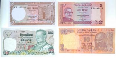 6db-os vegyes külföldi bankjegy tétel, közte Banglades, India, Thaiföld T:I-III 6pcs of various banknotes, including Bangladesh, India, Thailand C:UNC-F