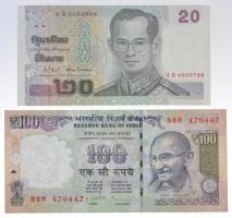 6db-os vegyes külföldi bankjegy tétel, közte Banglades, India, Thaiföld T:I-III
6pcs of various ban...