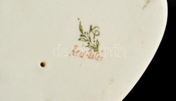 Kispesti porcelán csigán lovagoló kisfiú, kézzel festett, jelzett, hibátlan, m: 12 cm