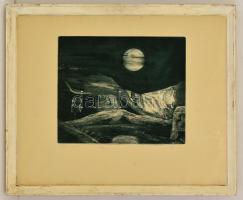 Kéri Imre (1945- ): Téli éjszaka, rézkarc, papír, jelzett, számozott (24/50), üvegezett fa keretben, 23,5×29,5 cm