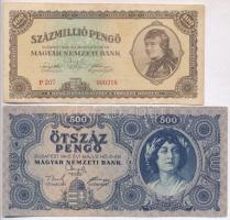 1945. 500P + 1946. 100.000.000P + 100.000AP + 500.000AP mindkét adópengő sorozat- és sorszám nélkül ...