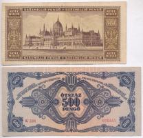 1945. 500P + 1946. 100.000.000P + 100.000AP + 500.000AP mindkét adópengő sorozat- és sorszám nélkül ...