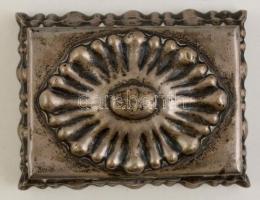 Ezüst(Ag) doboz fa betéttel, jelzett, 12×8×5 cm, bruttó: 246,6 g