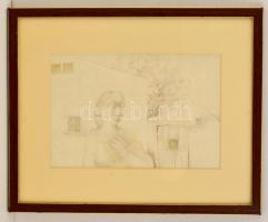 Lacza Márta (1946- ): Tündének, ceruza, papír, jelzett (a paszpartu alatt), paszpartuban, üvegezett fa keretben, 22x32 cm.
