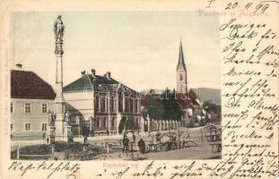 1899 Zagreb, Zágráb, Agram; Kaptolski trg / utcakép, Boldogasszony szobor, piac, templom. A. Brusina kiadása / square, market, church, statue of Blessed Virgin Mary (EK)