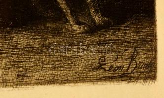 Leon jelzéssel: La lecture interrompue, rézkarc, papír, paszpartuban, üvegezett fa keretben, 31×23 c...