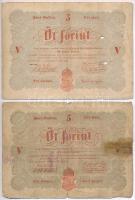 1848. 5Ft vörösesbarna (2x) + 1849. 30kr (2x) "Kossuth bankó" T:III-,IV ly.,ragasztás