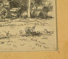 Boldizsár István (1897-1984): Hátsó udvar, rézkarc, papír, jelzett a rézkarcon, paszpartuban, üvegez...